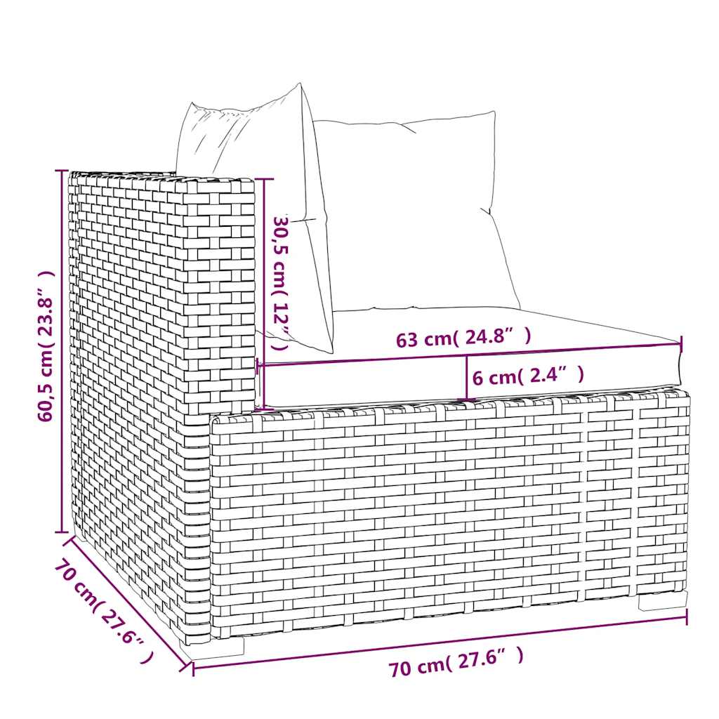 5-delige Loungeset met kussens poly rattan zwart – afbeelding 6