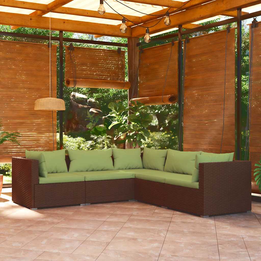 5-delige Loungeset met kussens poly rattan bruin – afbeelding 1