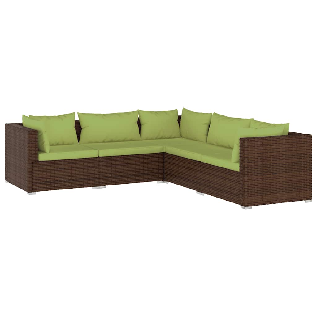 5-delige Loungeset met kussens poly rattan bruin – afbeelding 2