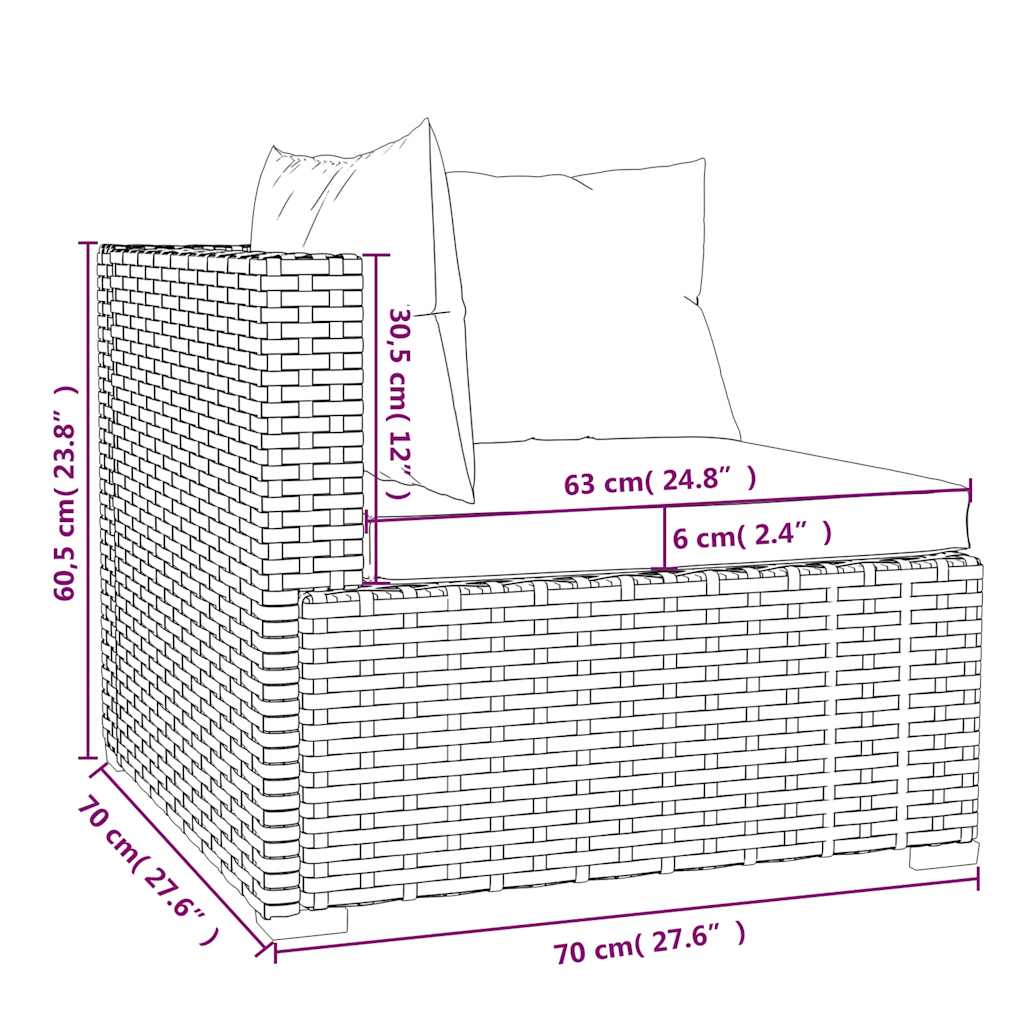 5-delige Loungeset met kussens poly rattan bruin – afbeelding 7