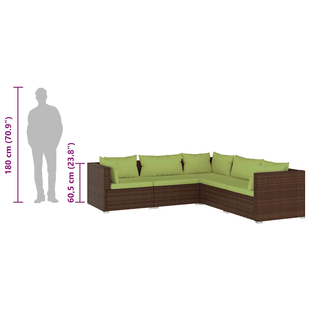 5-delige Loungeset met kussens poly rattan bruin – afbeelding 8