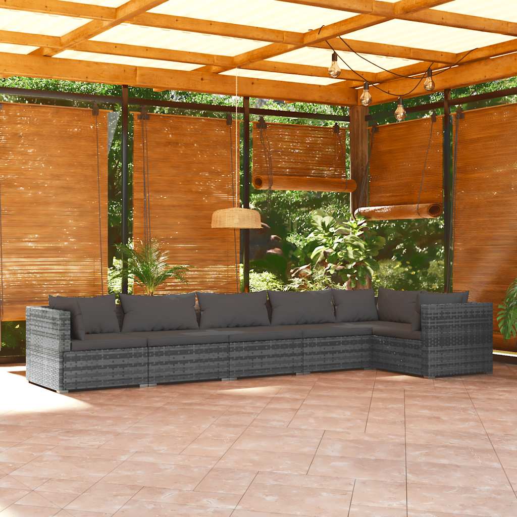 6-delige Loungeset met kussens poly rattan grijs – afbeelding 1
