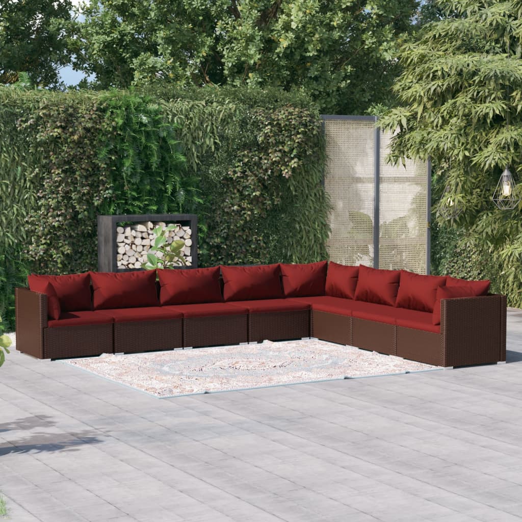 8-delige Loungeset met kussens poly rattan bruin – afbeelding 1