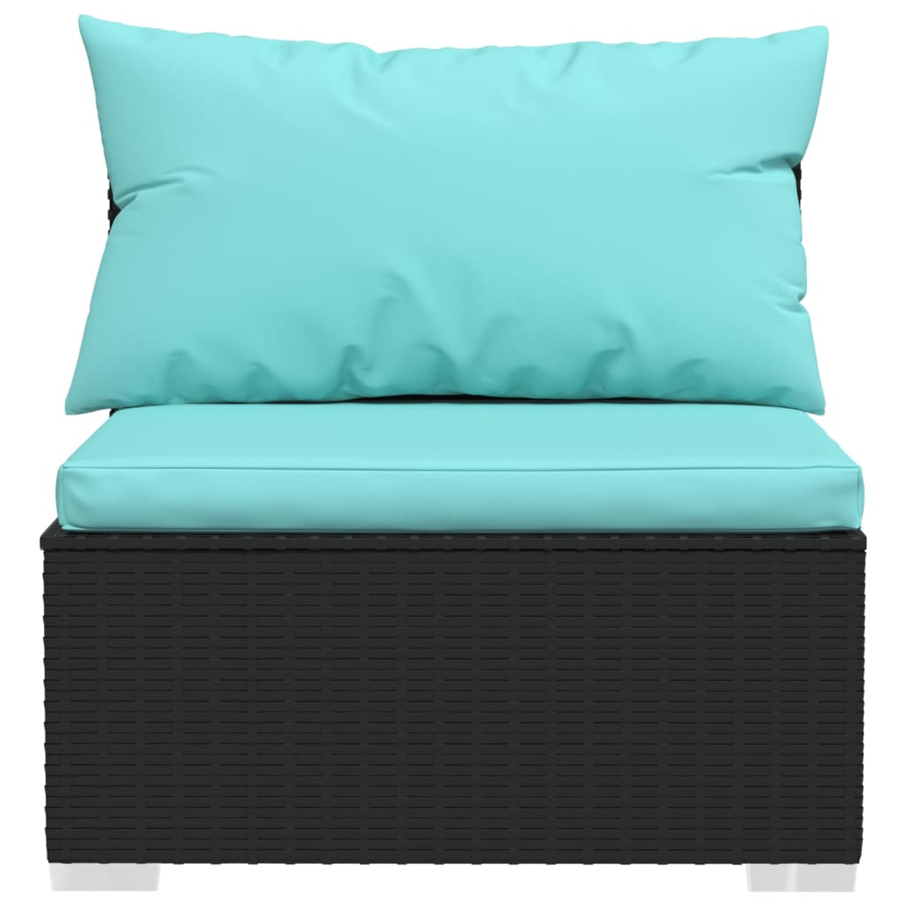 6-delige Loungeset met kussens poly rattan zwart – afbeelding 5