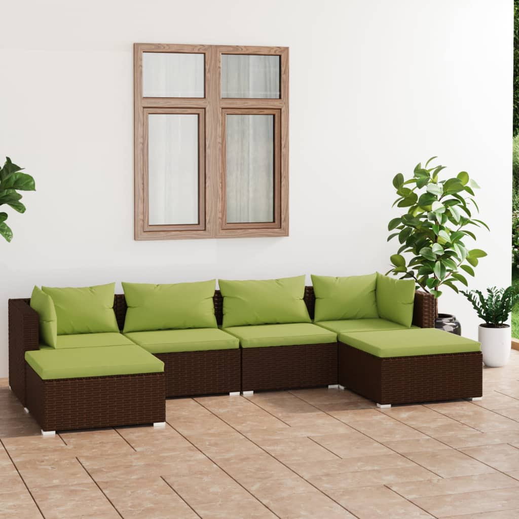 6-delige Loungeset met kussens poly rattan bruin – afbeelding 1