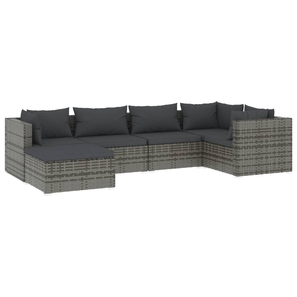 6-delige Loungeset met kussens poly rattan grijs – afbeelding 2