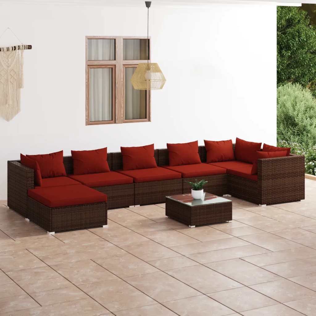 8-delige Loungeset met kussens poly rattan bruin – afbeelding 1