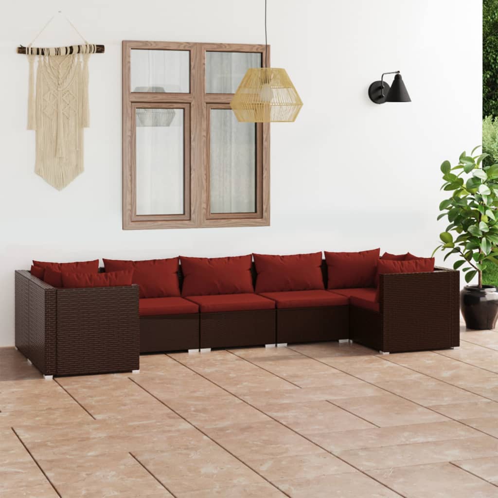 7-delige Loungeset met kussens poly rattan bruin – afbeelding 1