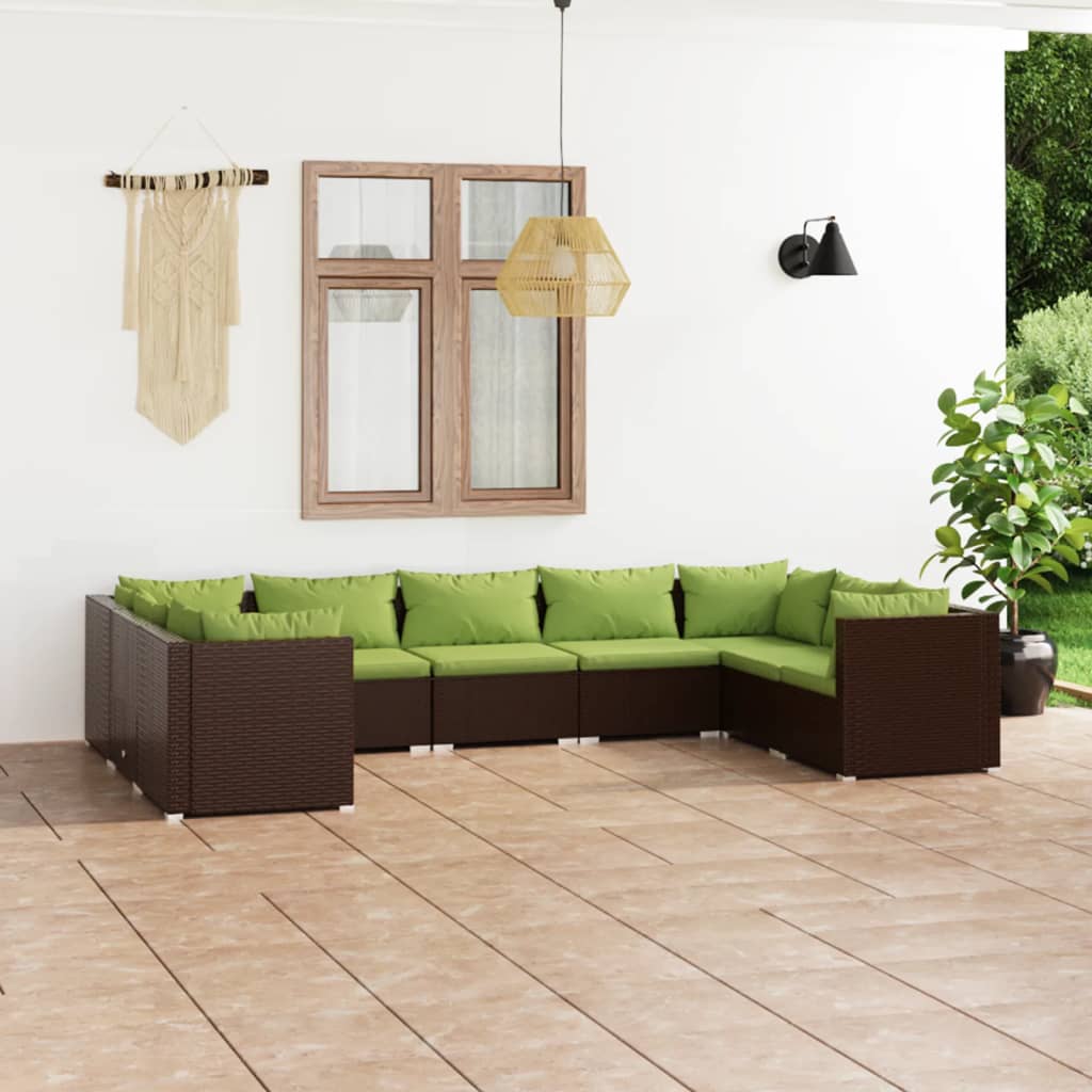 9-delige Loungeset met kussens poly rattan bruin