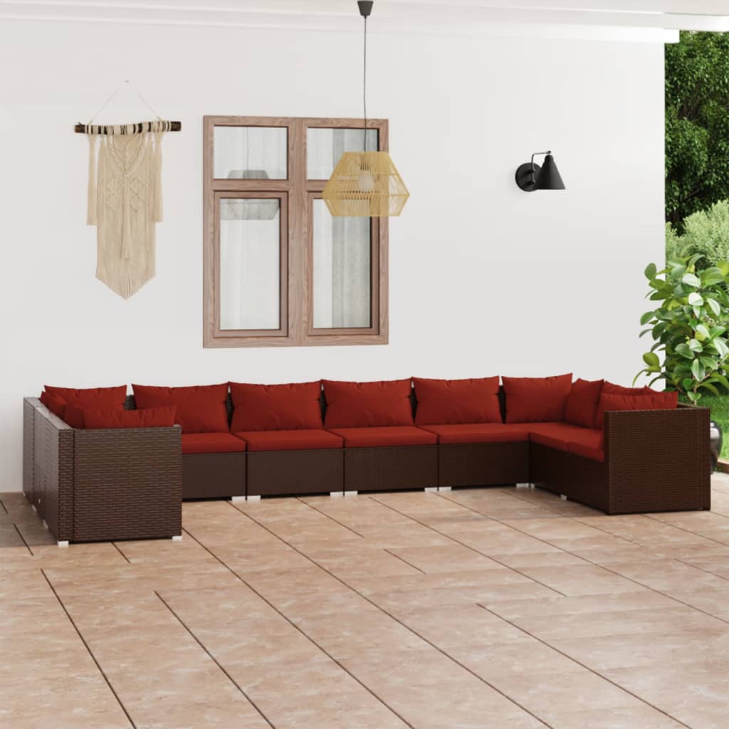 10-delige Loungeset met kussens poly rattan bruin – afbeelding 1