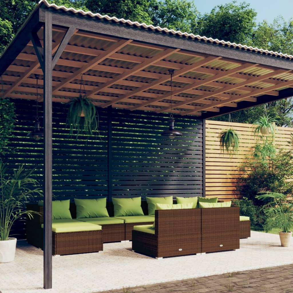 9-delige Loungeset met kussens poly rattan bruin – afbeelding 1