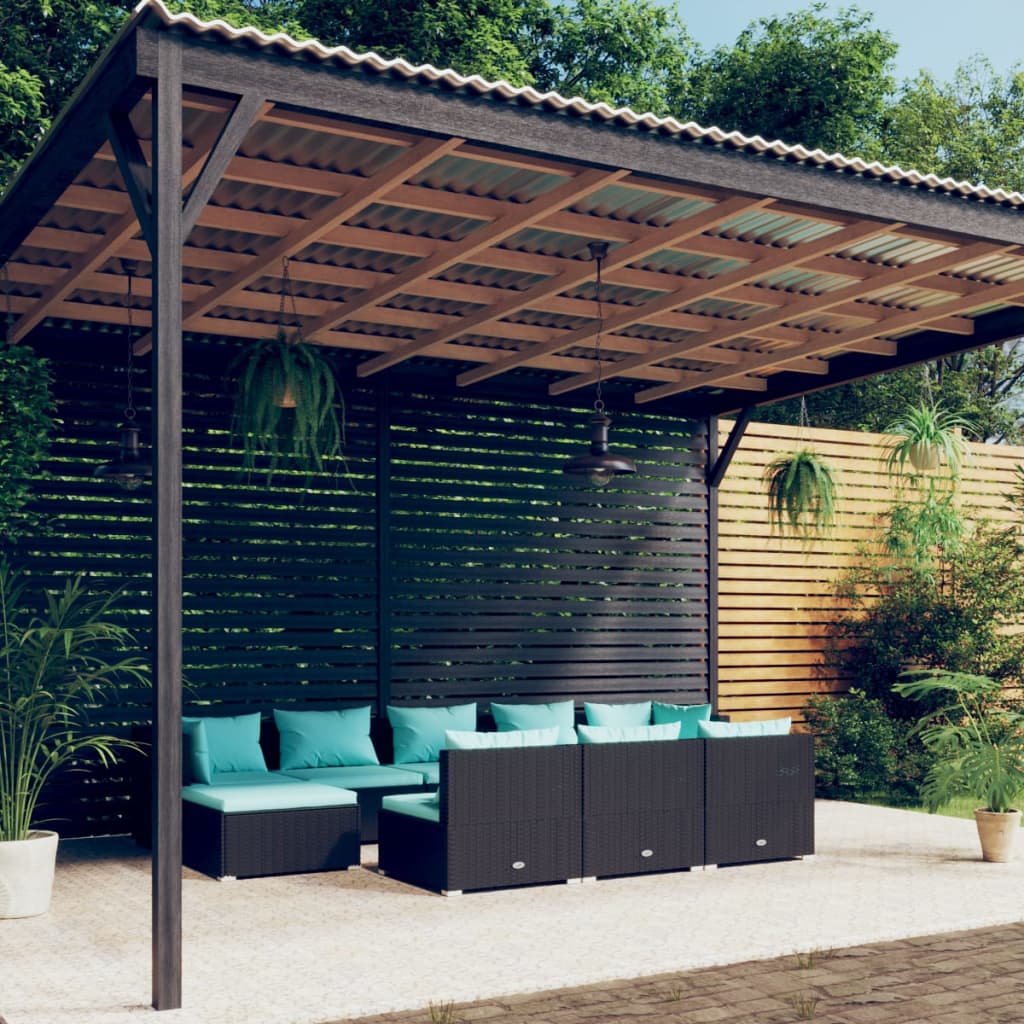 10-delige Loungeset met kussens poly rattan zwart – afbeelding 1