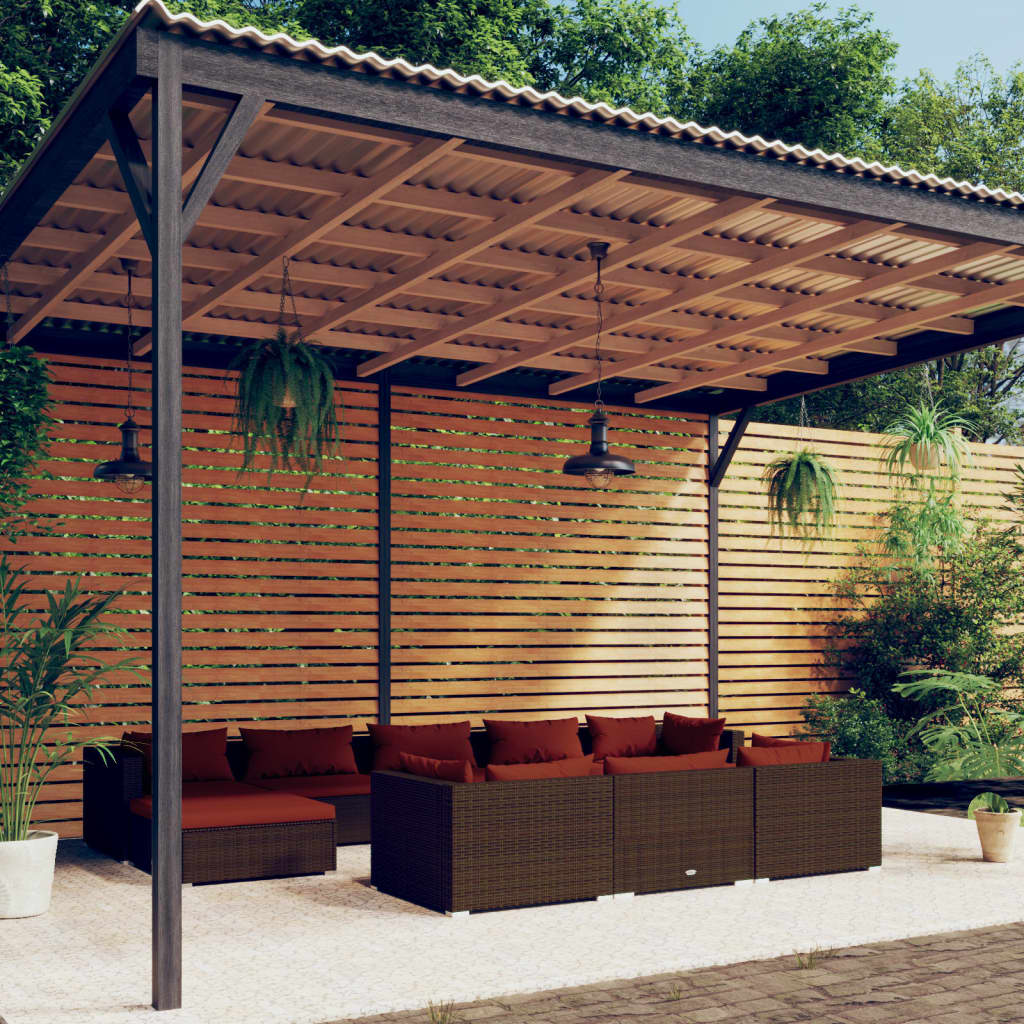 10-delige Loungeset met kussens poly rattan bruin – afbeelding 1