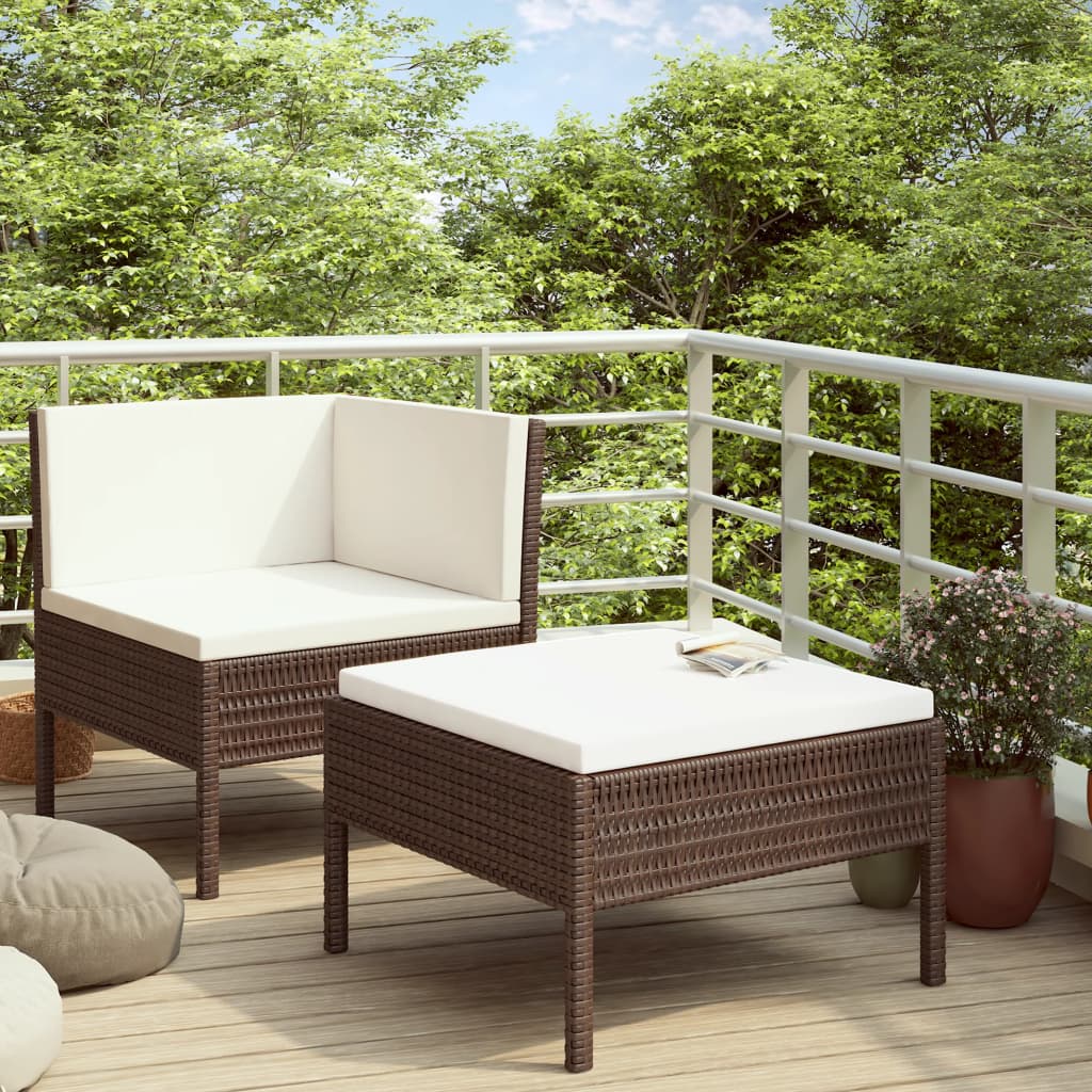 2-delige Loungeset met kussens poly rattan bruin – afbeelding 1