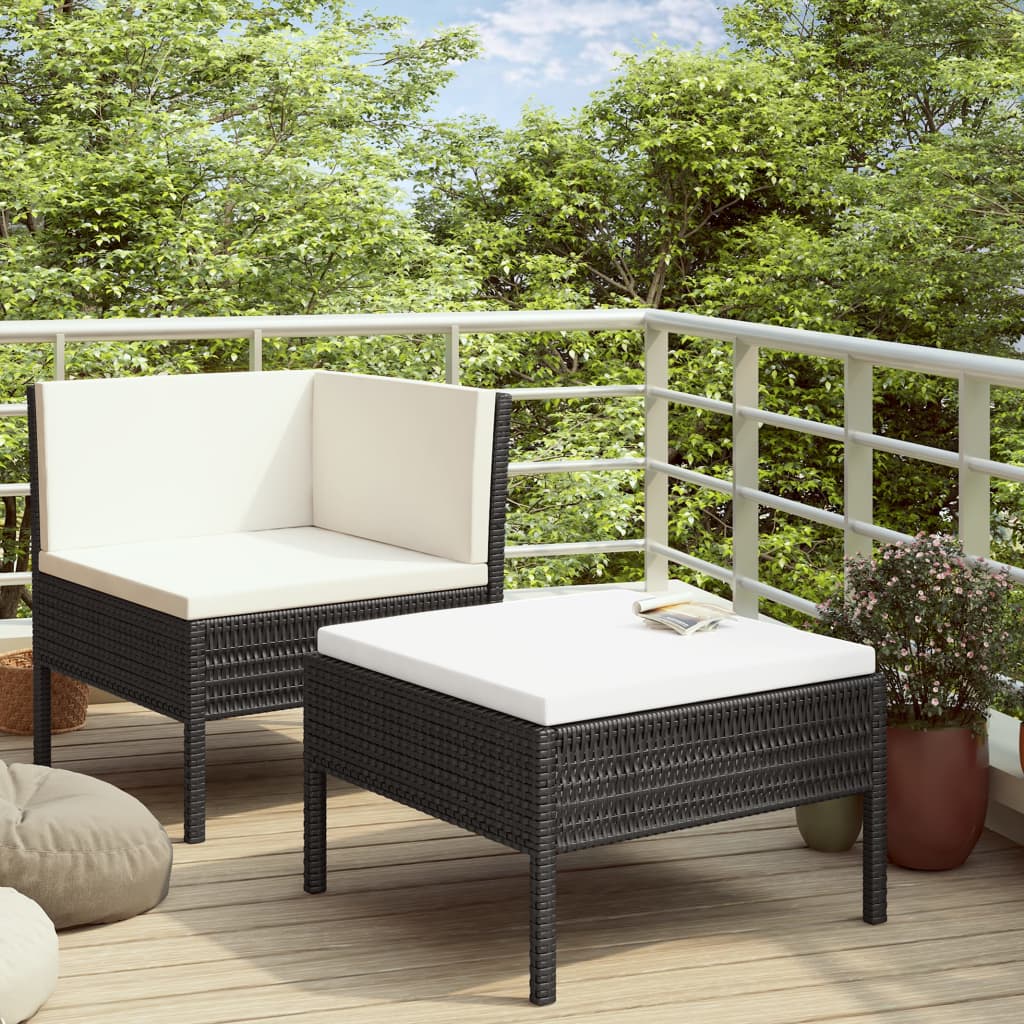 2-delige Loungeset met kussens poly rattan zwart – afbeelding 1