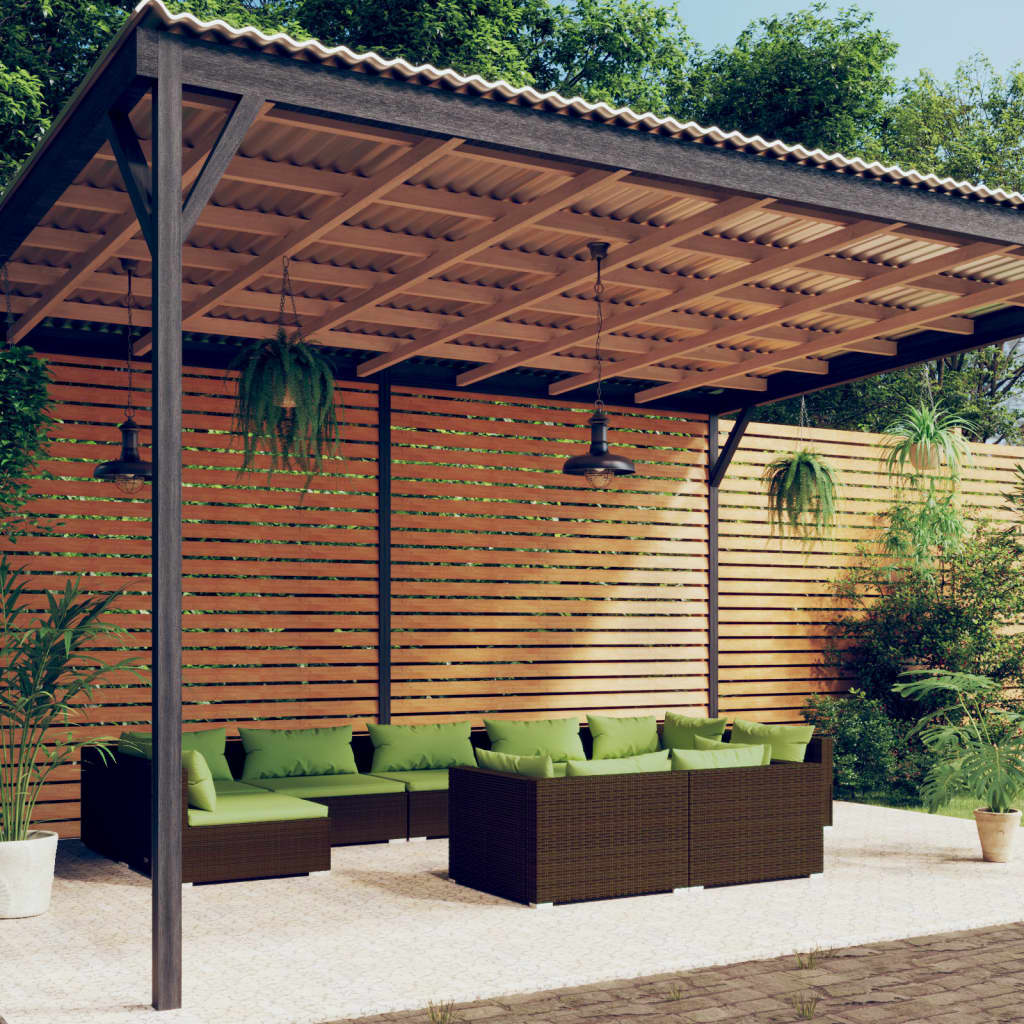 9-delige Loungeset met kussens poly rattan bruin