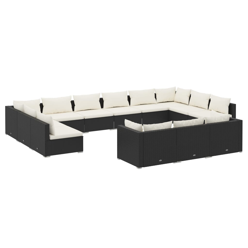 13-delige Loungeset met kussens poly rattan zwart – afbeelding 2