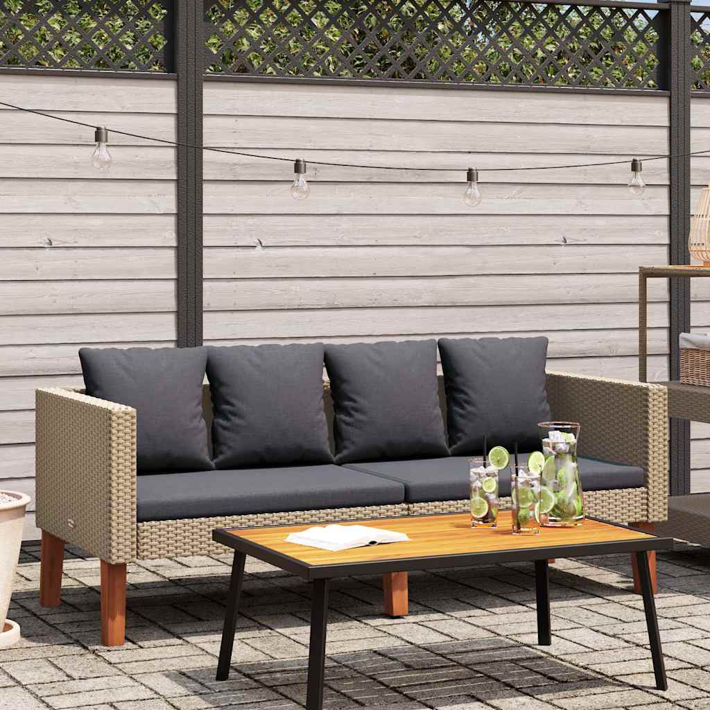 Tuinbank 2-zits met kussens poly rattan beige – afbeelding 1