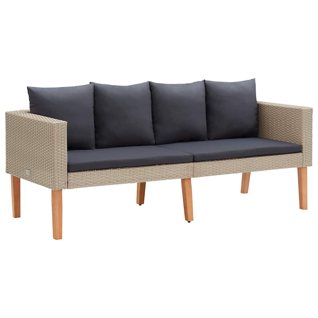 Tuinbank 2-zits met kussens poly rattan beige – afbeelding 2