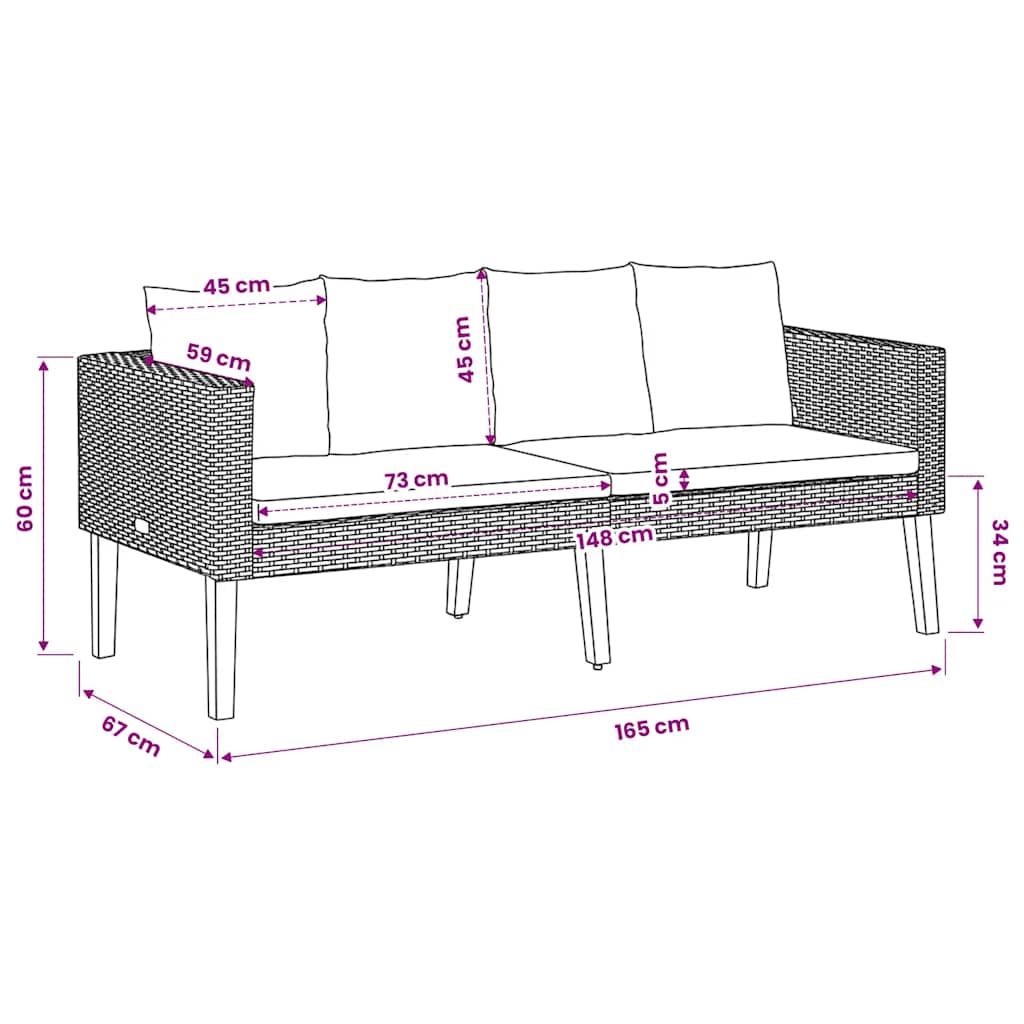 Tuinbank 2-zits met kussens poly rattan beige – afbeelding 9