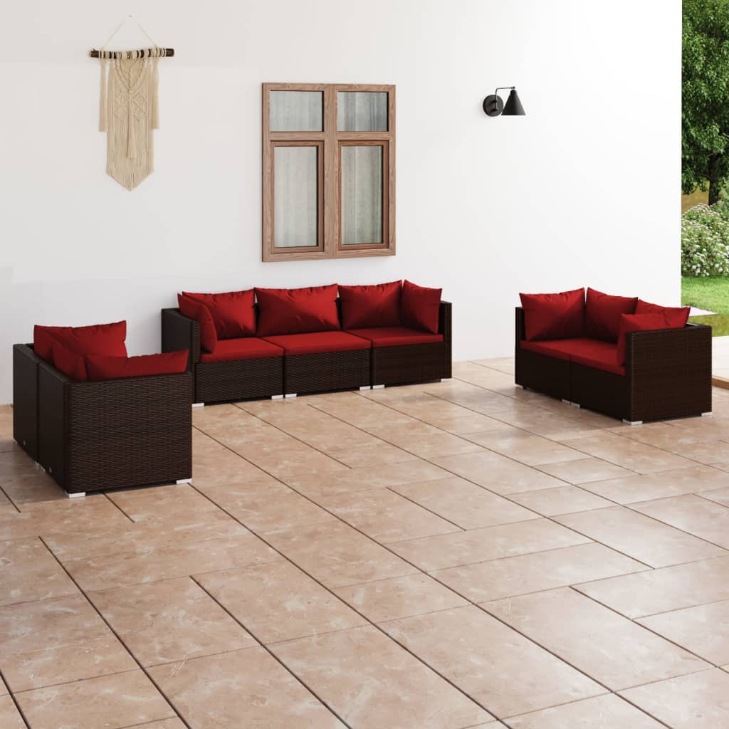 7-delige Loungeset met kussens poly rattan bruin – afbeelding 1