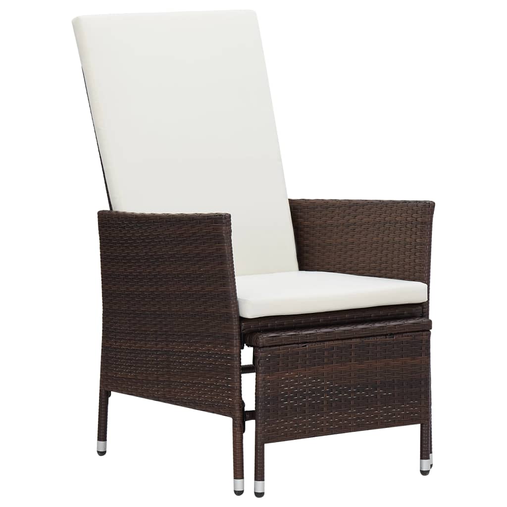 Tuinstoel verstelbaar met kussens poly rattan bruin – afbeelding 1