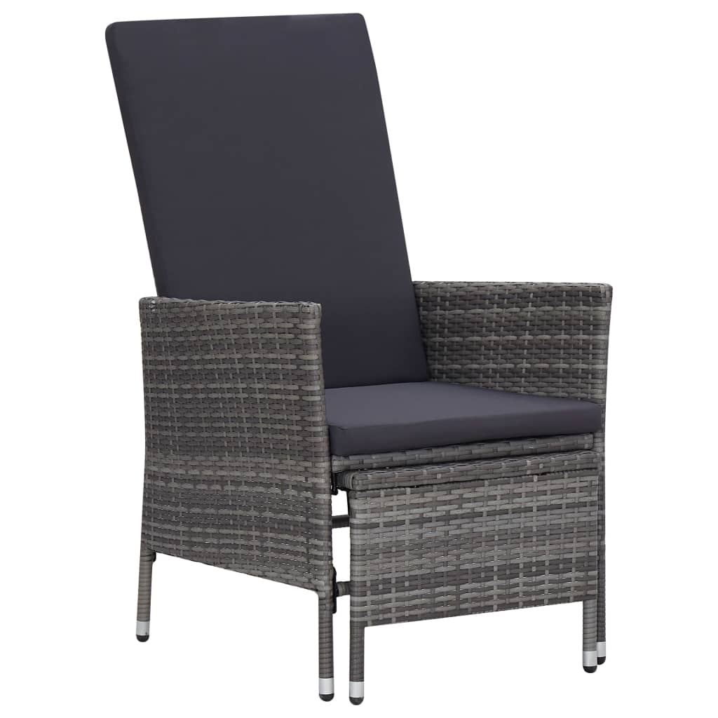 Tuinstoel verstelbaar met kussens poly rattan grijs – afbeelding 1