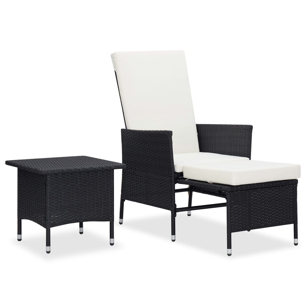 2-delige Loungeset met kussens poly rattan zwart – afbeelding 1