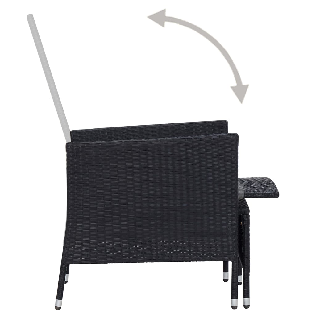 2-delige Loungeset met kussens poly rattan zwart – afbeelding 6