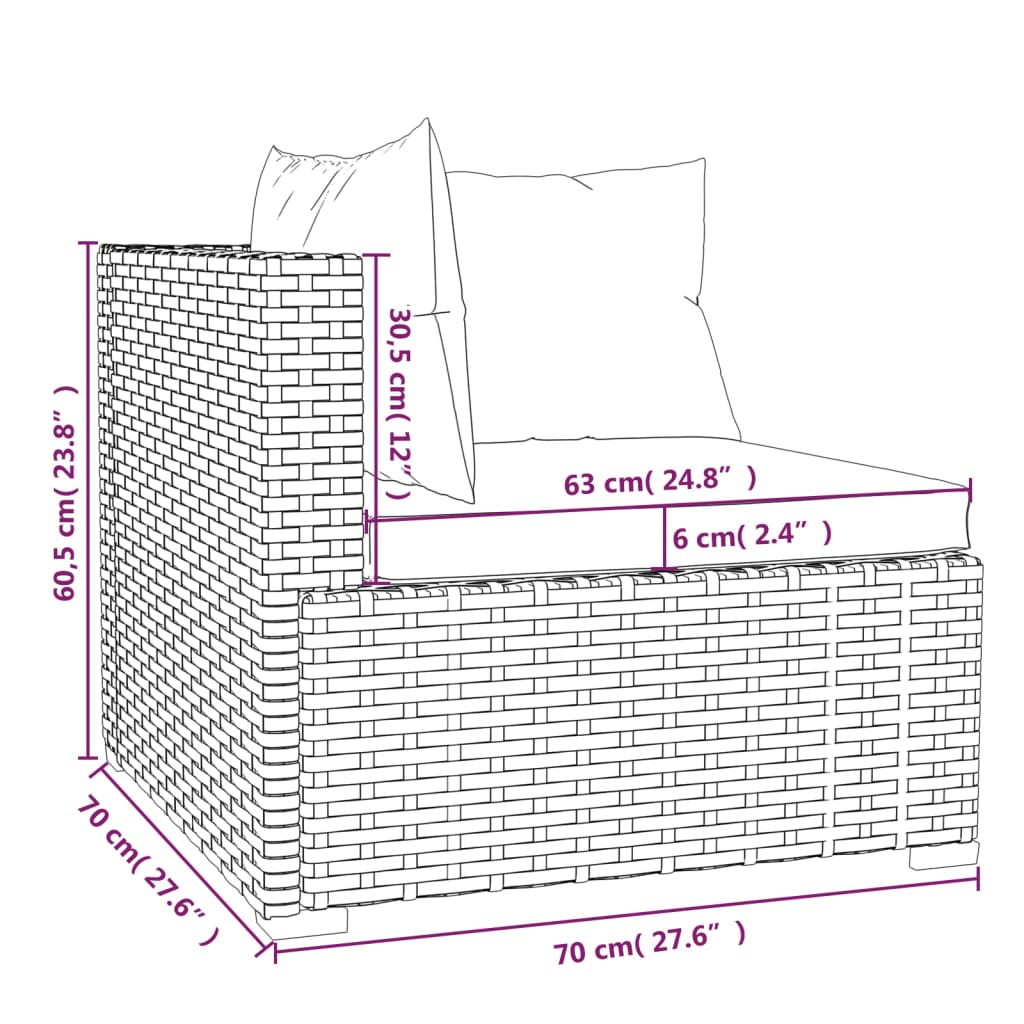 5-delige Loungeset met kussens poly rattan zwart – afbeelding 8
