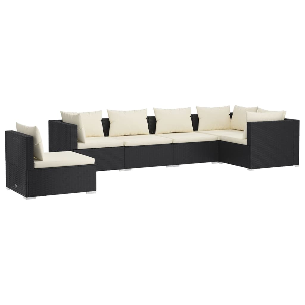 6-delige Loungeset met kussens poly rattan zwart – afbeelding 2