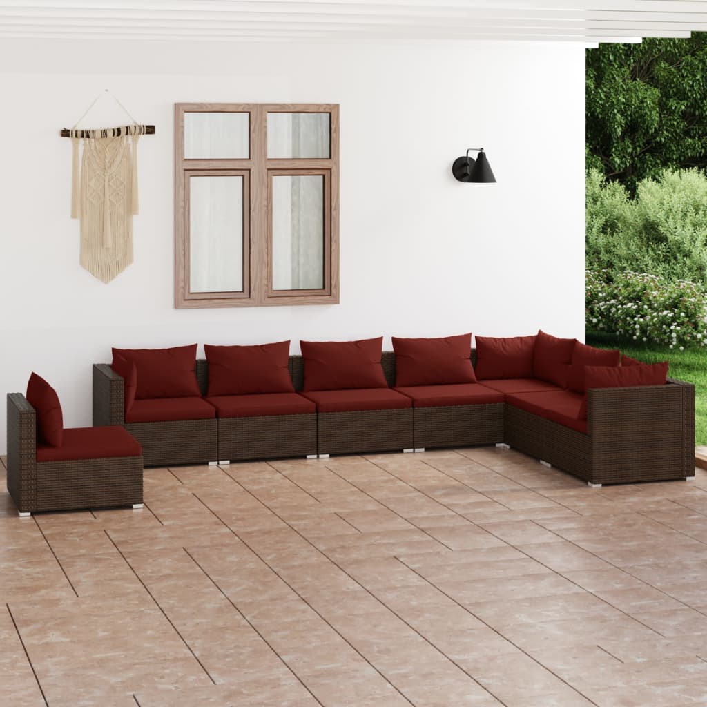8-delige Loungeset met kussens poly rattan bruin – afbeelding 1