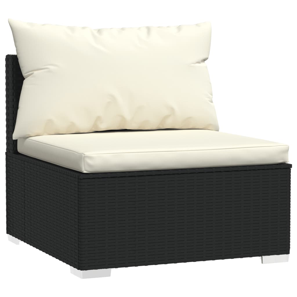 9-delige Loungeset met kussens poly rattan zwart – afbeelding 4