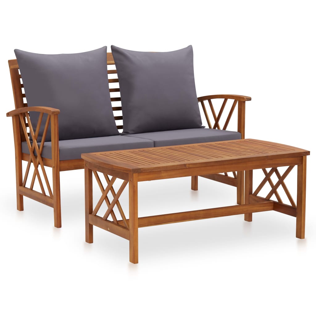 2-delige Loungeset met kussens massief acaciahout – afbeelding 1