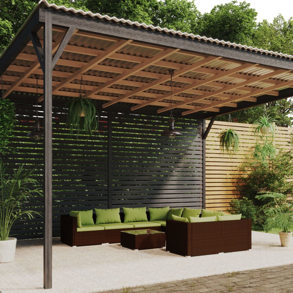 9-delige Loungeset met kussens poly rattan bruin