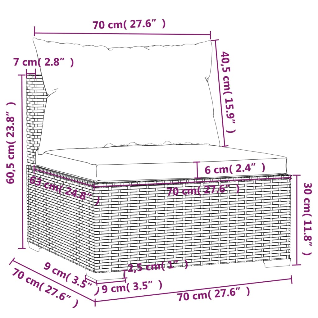 14-delige Loungeset met kussens poly rattan zwart – afbeelding 11