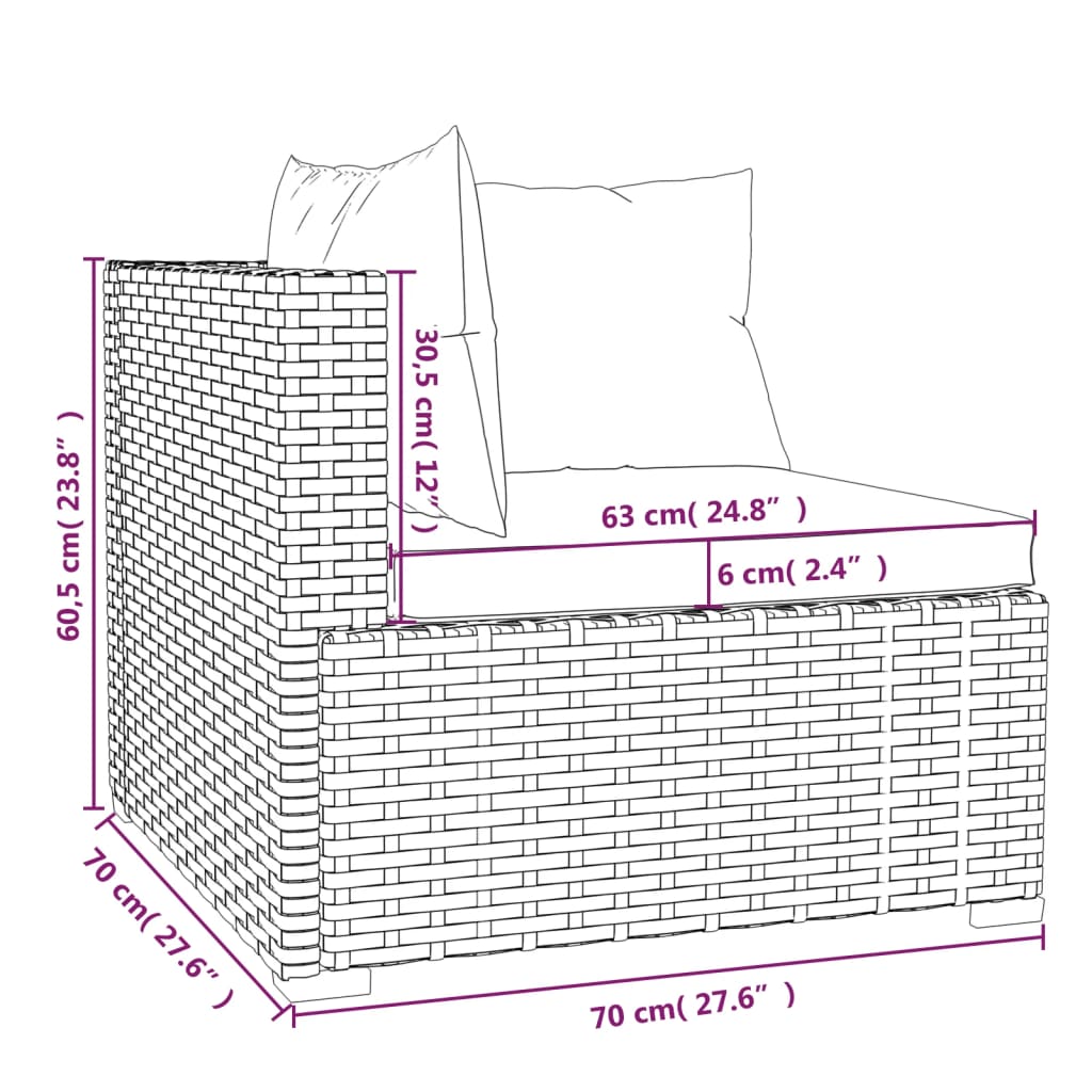 14-delige Loungeset met kussens poly rattan zwart – afbeelding 10
