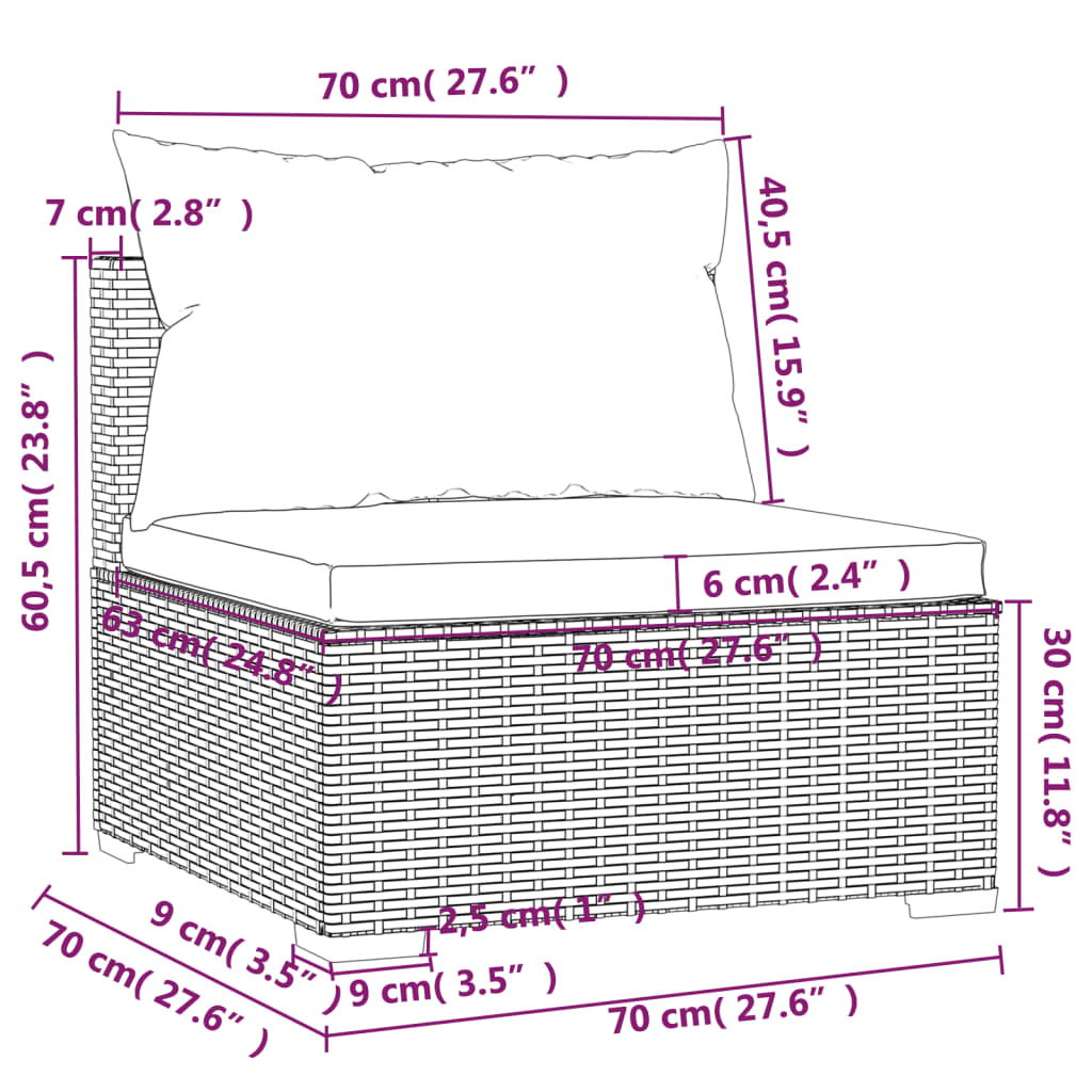 12-delige Loungeset met kussens poly rattan zwart – afbeelding 11