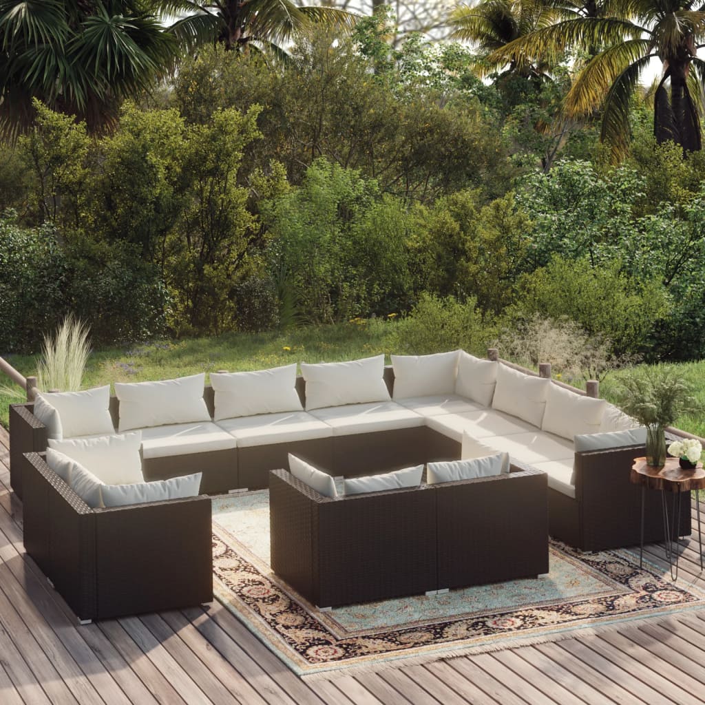 12-delige Loungeset met kussens poly rattan zwart – afbeelding 1