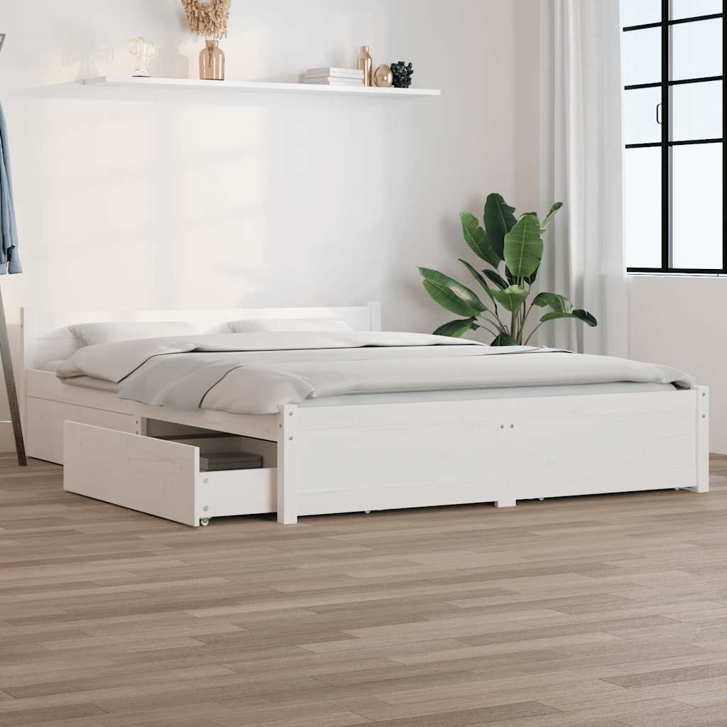 Bedframe met lades wit 135x190 cm – afbeelding 1