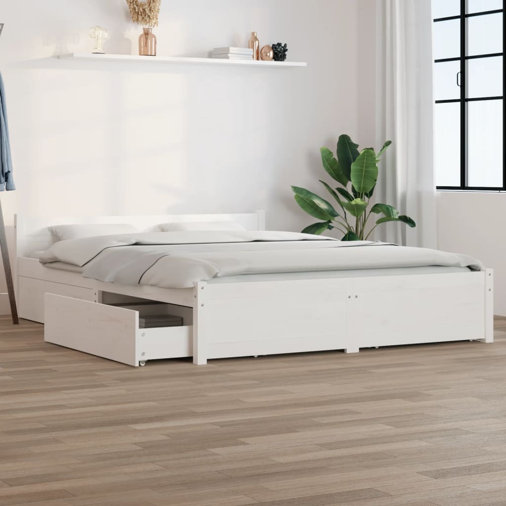 Bedframe met lades wit 140x190 cm – afbeelding 1