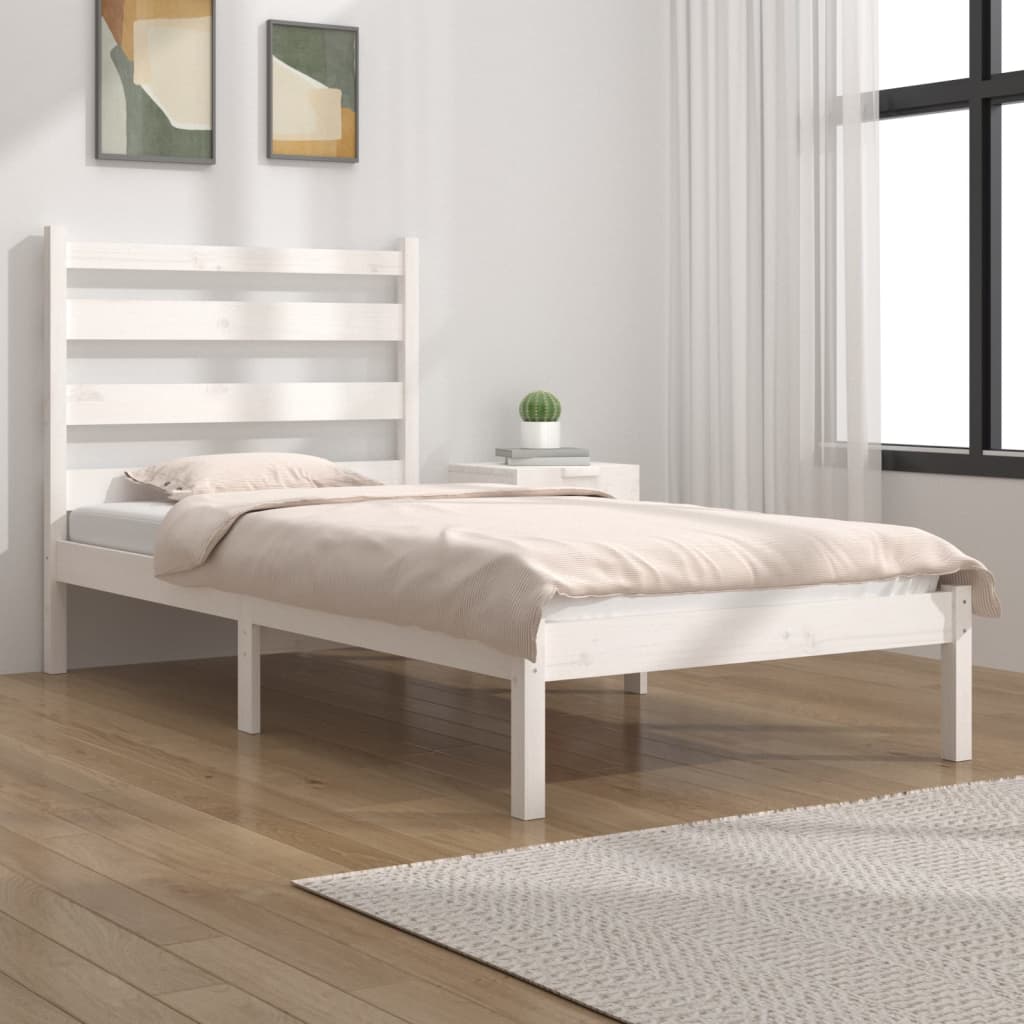 Bedframe massief grenenhout wit 100x200 cm – afbeelding 1