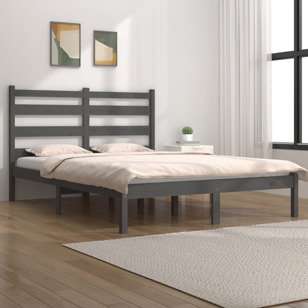 Bedframe massief grenenhout grijs 200x200 cm – afbeelding 1