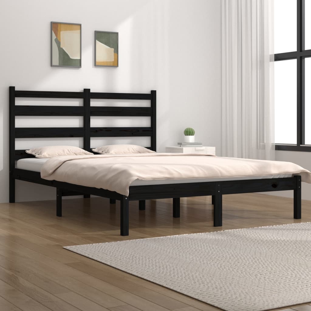 Bedframe massief grenenhout zwart 200x200 cm – afbeelding 1