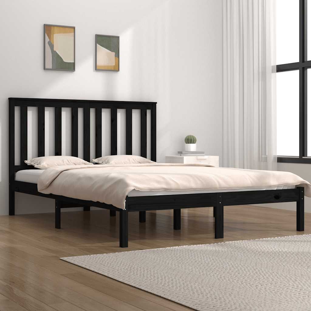 Bedframe massief grenenhout zwart 200x200 cm – afbeelding 1