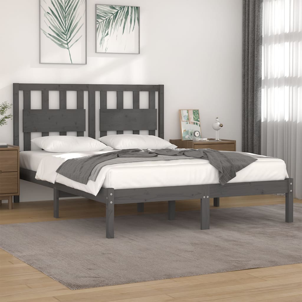 Bedframe massief grenenhout grijs 200x200 cm – afbeelding 1