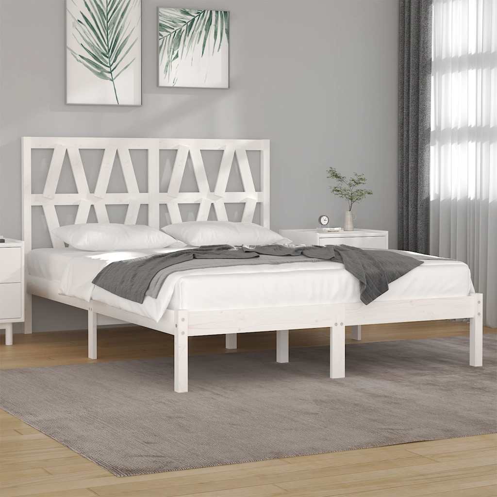 Bedframe massief grenenhout wit 120x200 cm – afbeelding 1