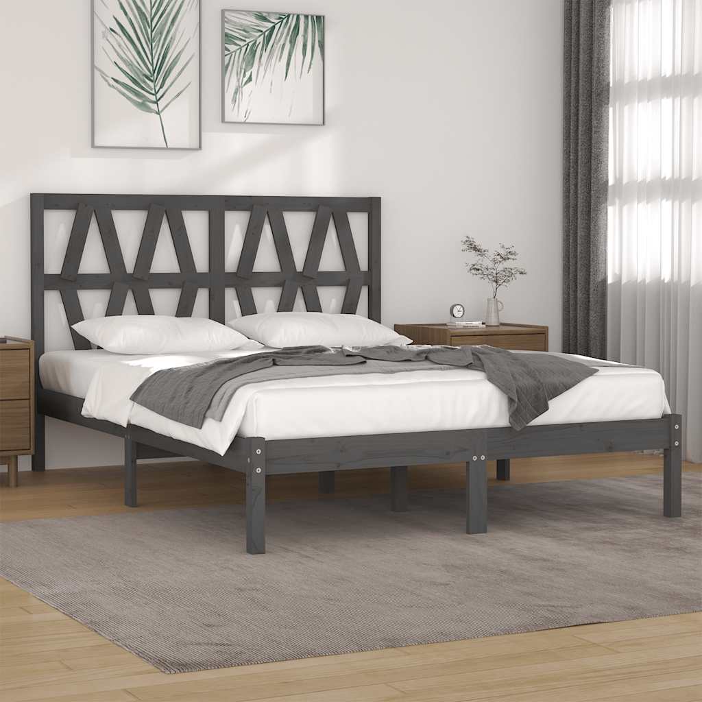 Bedframe massief grenenhout grijs 200x200 cm – afbeelding 1