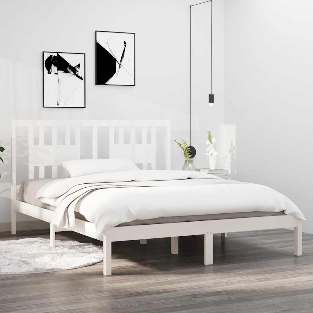 Bedframe massief grenenhout wit 140x200 cm – afbeelding 1