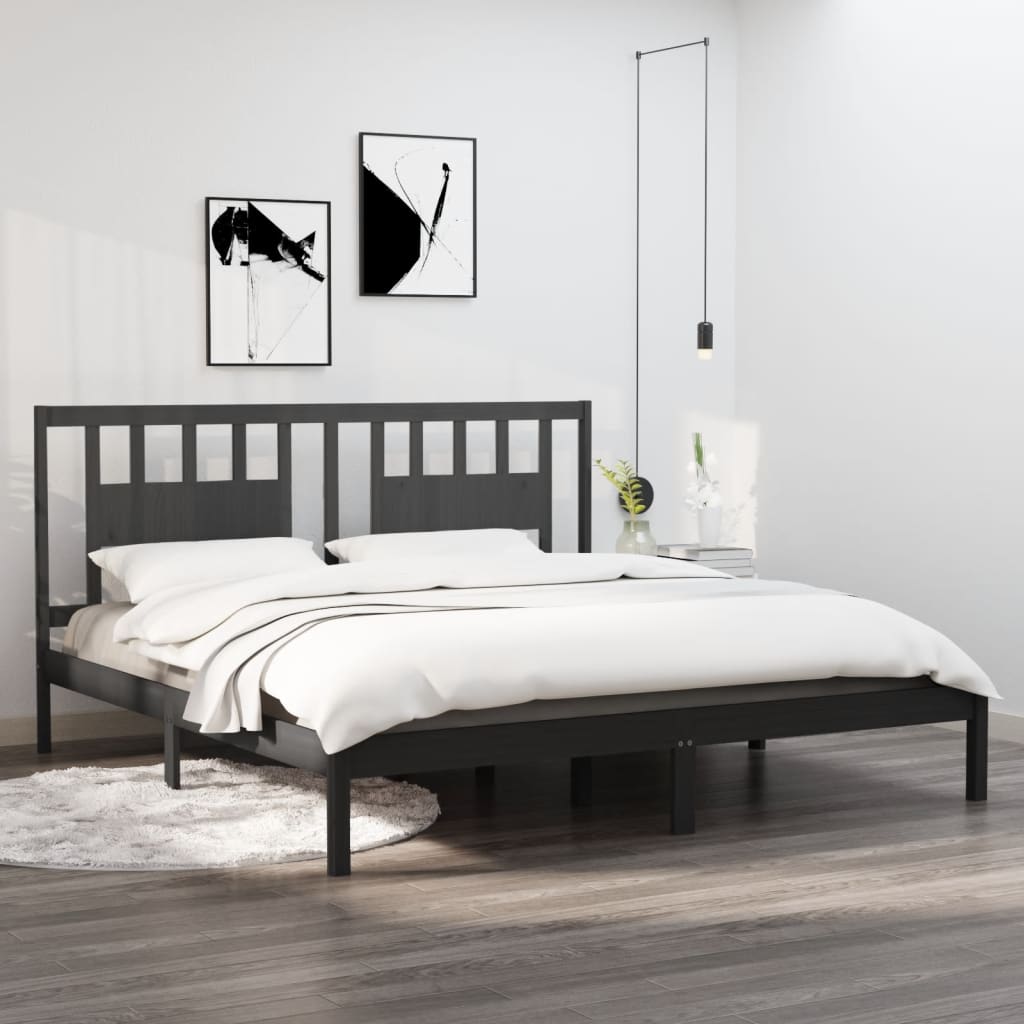 Bedframe massief grenenhout grijs 200x200 cm – afbeelding 1